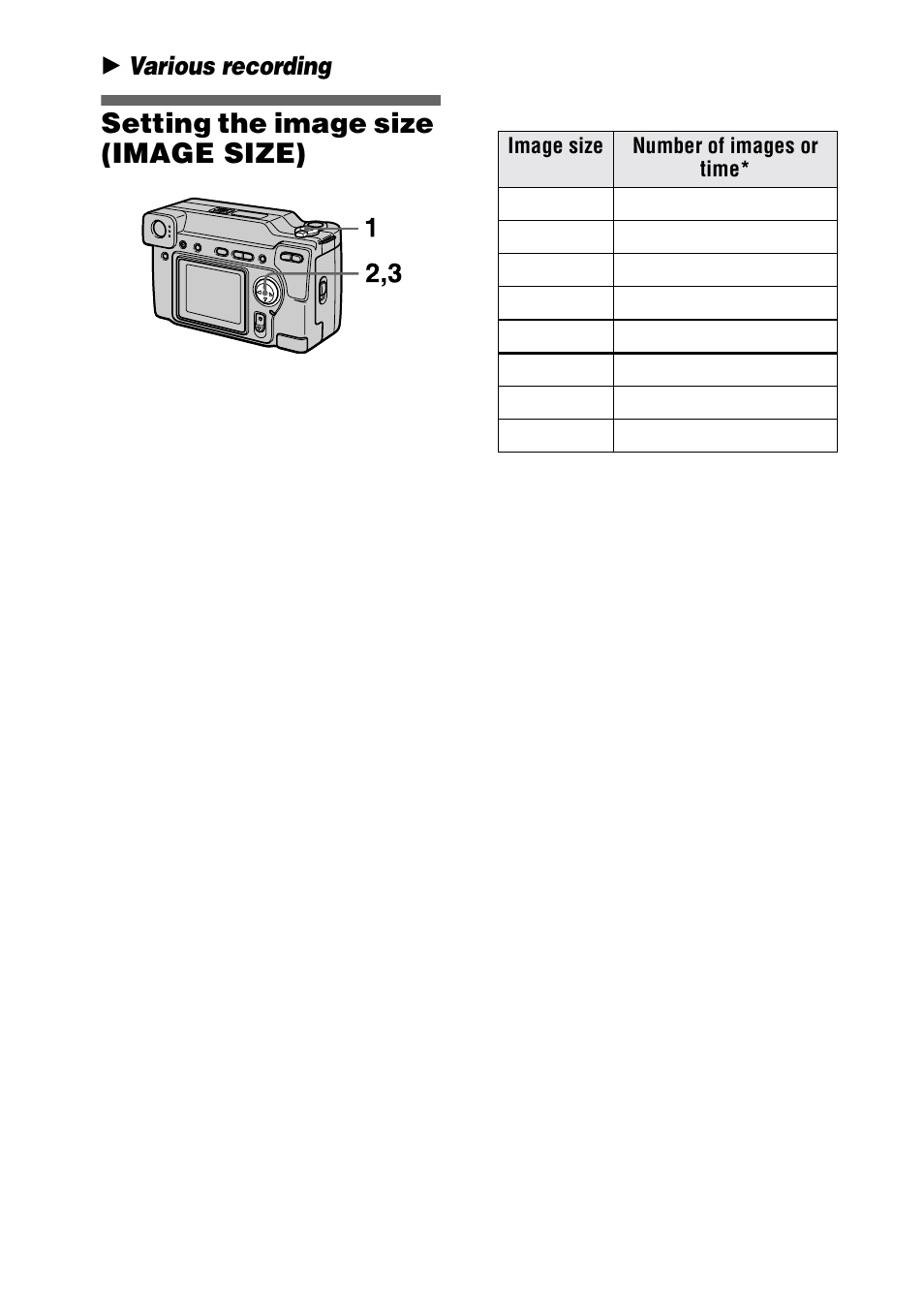 Setting the image size (image size), Setting the image size, Image size) | B various recording | Sony Ericsson DSC-S70 User Manual | Page 38 / 68