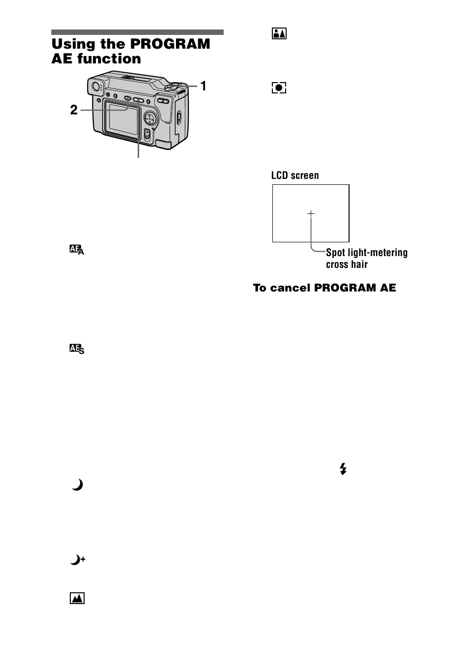 Using the program ae function, 42 using the program ae function | Sony Ericsson DSC-S70 User Manual | Page 42 / 68