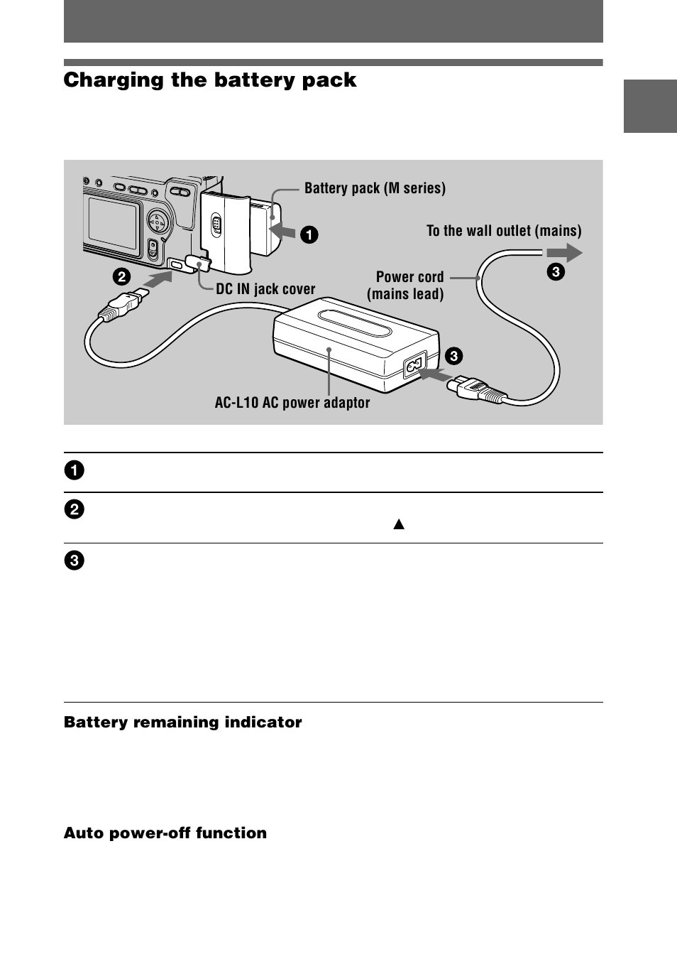 Charging the battery pack, K (9), 9charging the battery pack | Sony Ericsson DSC-S70 User Manual | Page 9 / 68