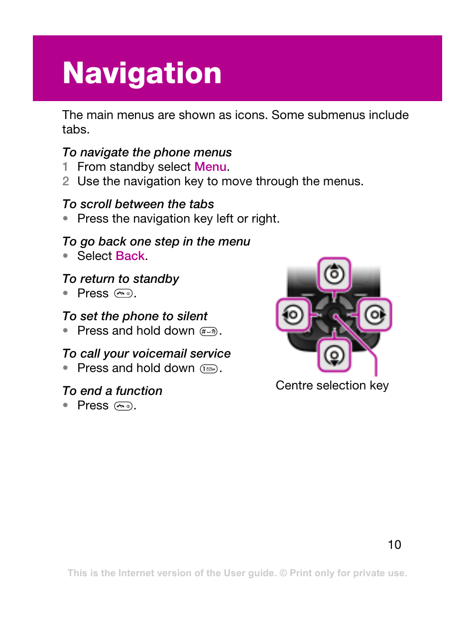 Navigation | Sony Ericsson F305 User Manual | Page 10 / 42