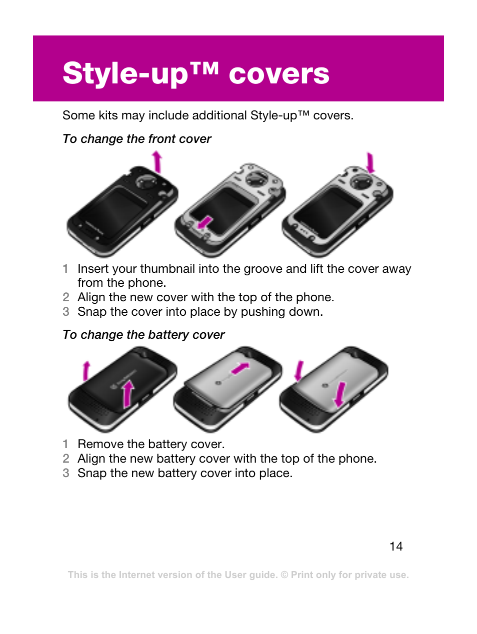 Style-up™ covers | Sony Ericsson F305 User Manual | Page 14 / 42
