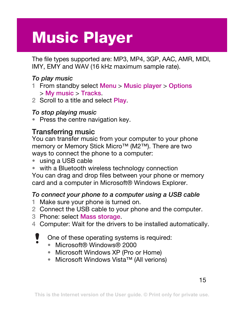 Music player | Sony Ericsson F305 User Manual | Page 15 / 42