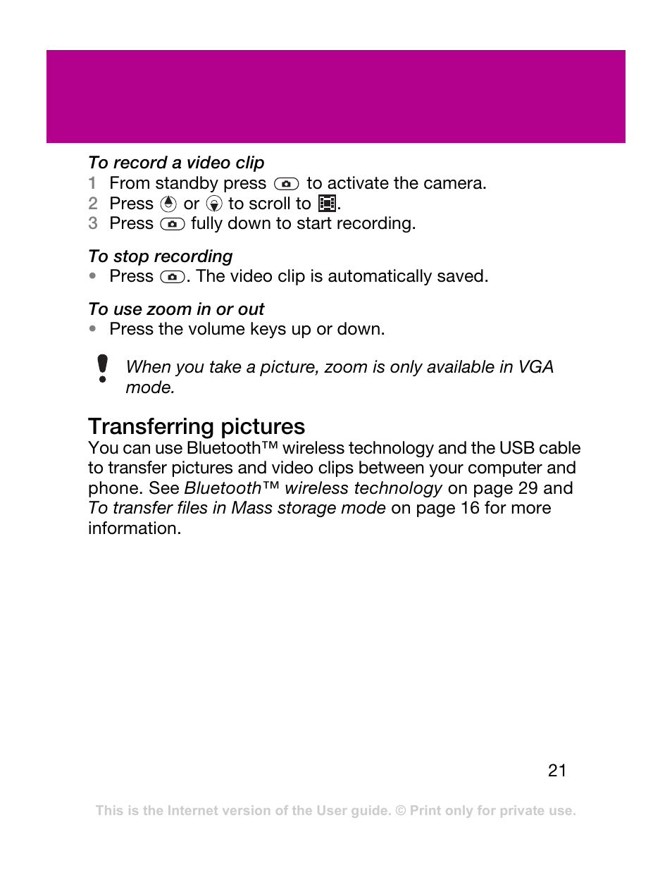 Transferring pictures | Sony Ericsson F305 User Manual | Page 21 / 42