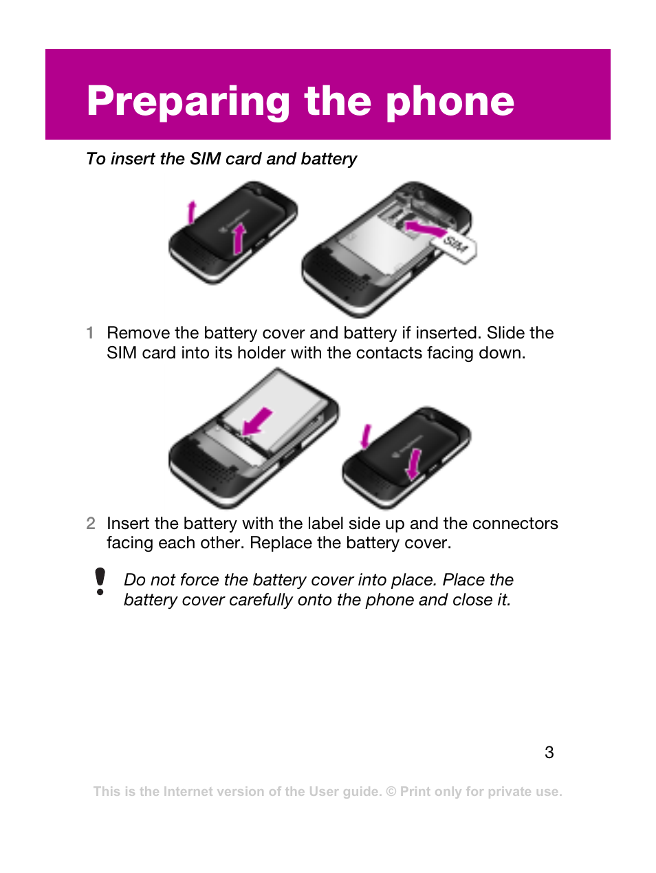 Preparing the phone | Sony Ericsson F305 User Manual | Page 3 / 42