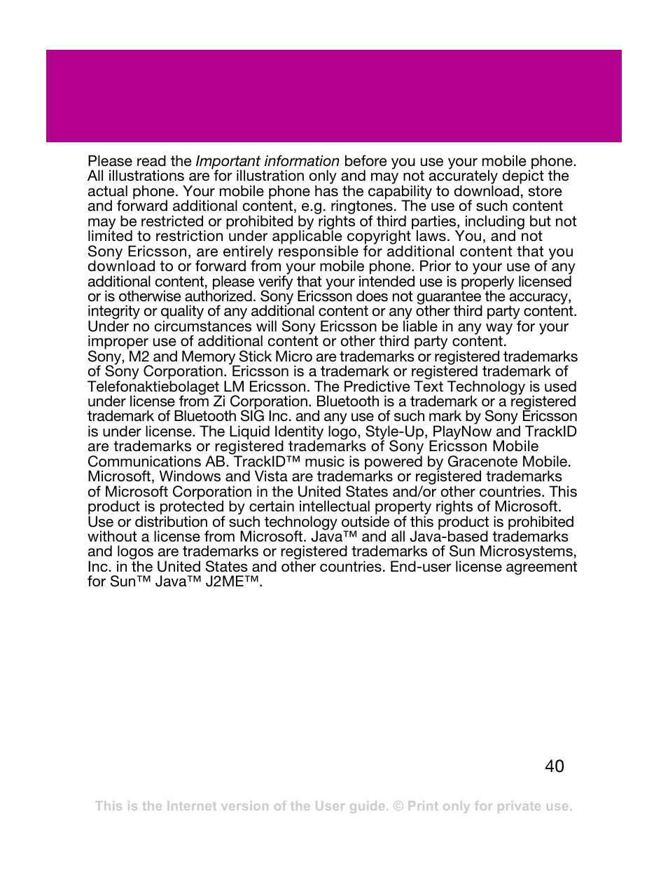 Sony Ericsson F305 User Manual | Page 40 / 42