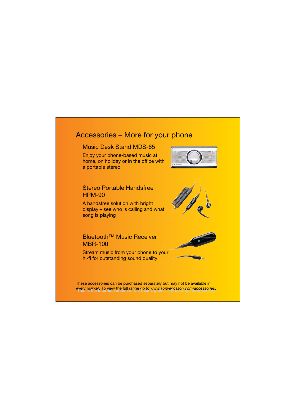 Accessories – more for your phone | Sony Ericsson Walkman player User Manual | Page 2 / 66