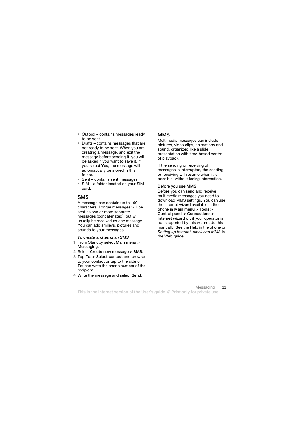 Before you use mms | Sony Ericsson Walkman player User Manual | Page 35 / 66