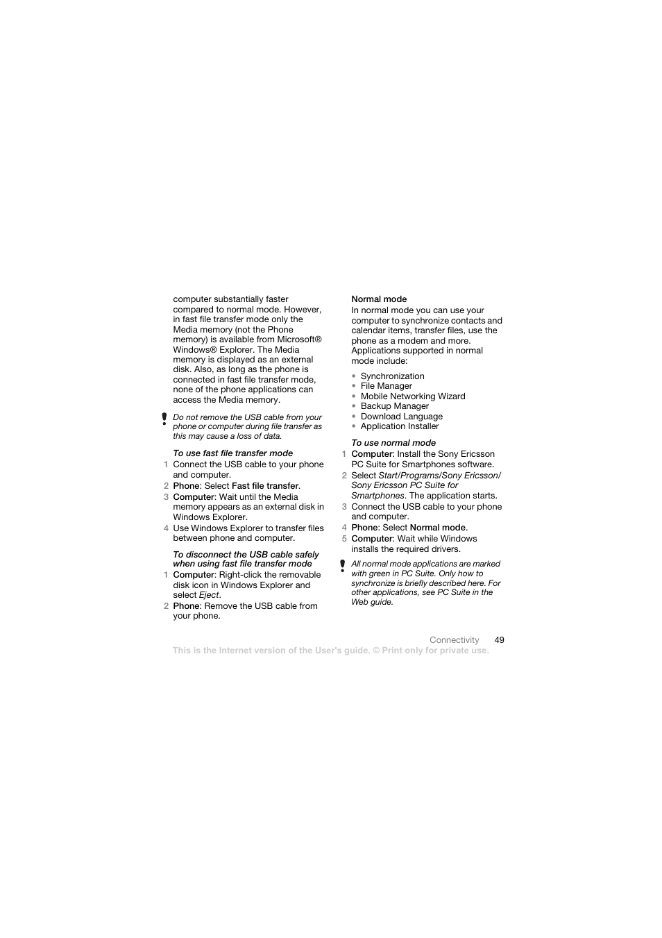 Normal mode | Sony Ericsson Walkman player User Manual | Page 51 / 66