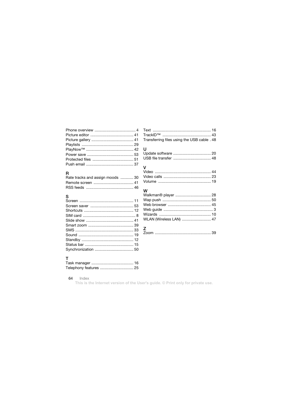 Sony Ericsson Walkman player User Manual | Page 66 / 66