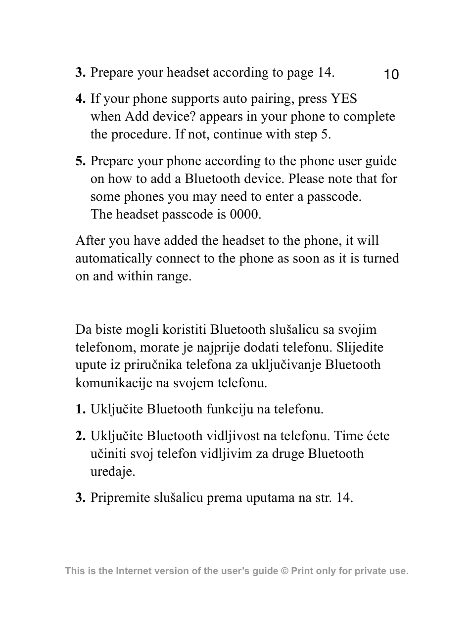 Sony Ericsson Bluetooth HBH-GV435 User Manual | Page 10 / 36