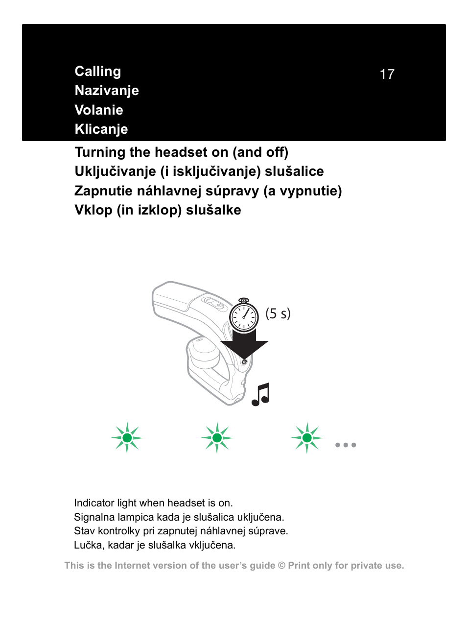 Nu 17), N 17), 5 s) | Sony Ericsson Bluetooth HBH-GV435 User Manual | Page 17 / 36