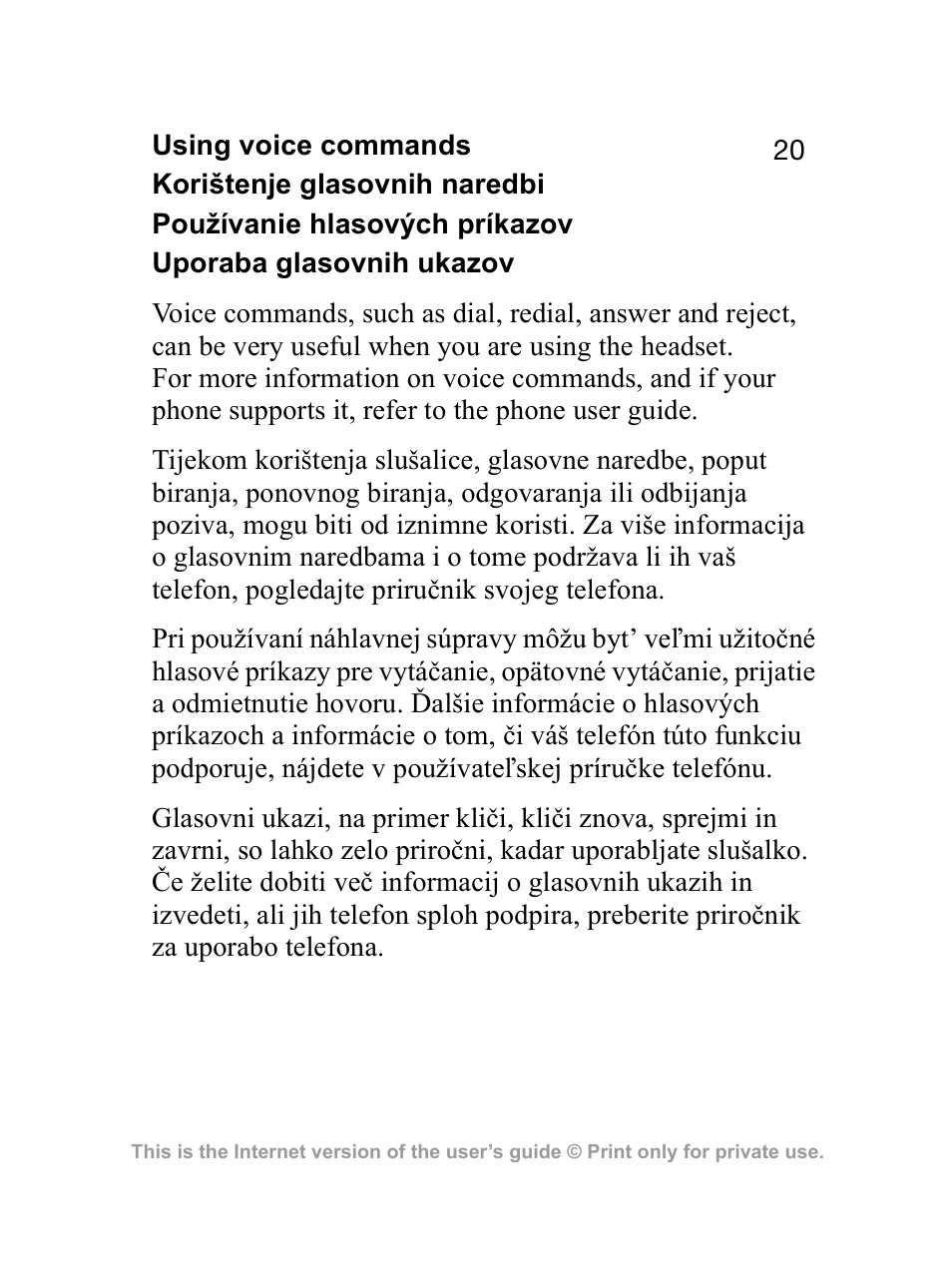 Sony Ericsson Bluetooth HBH-GV435 User Manual | Page 20 / 36