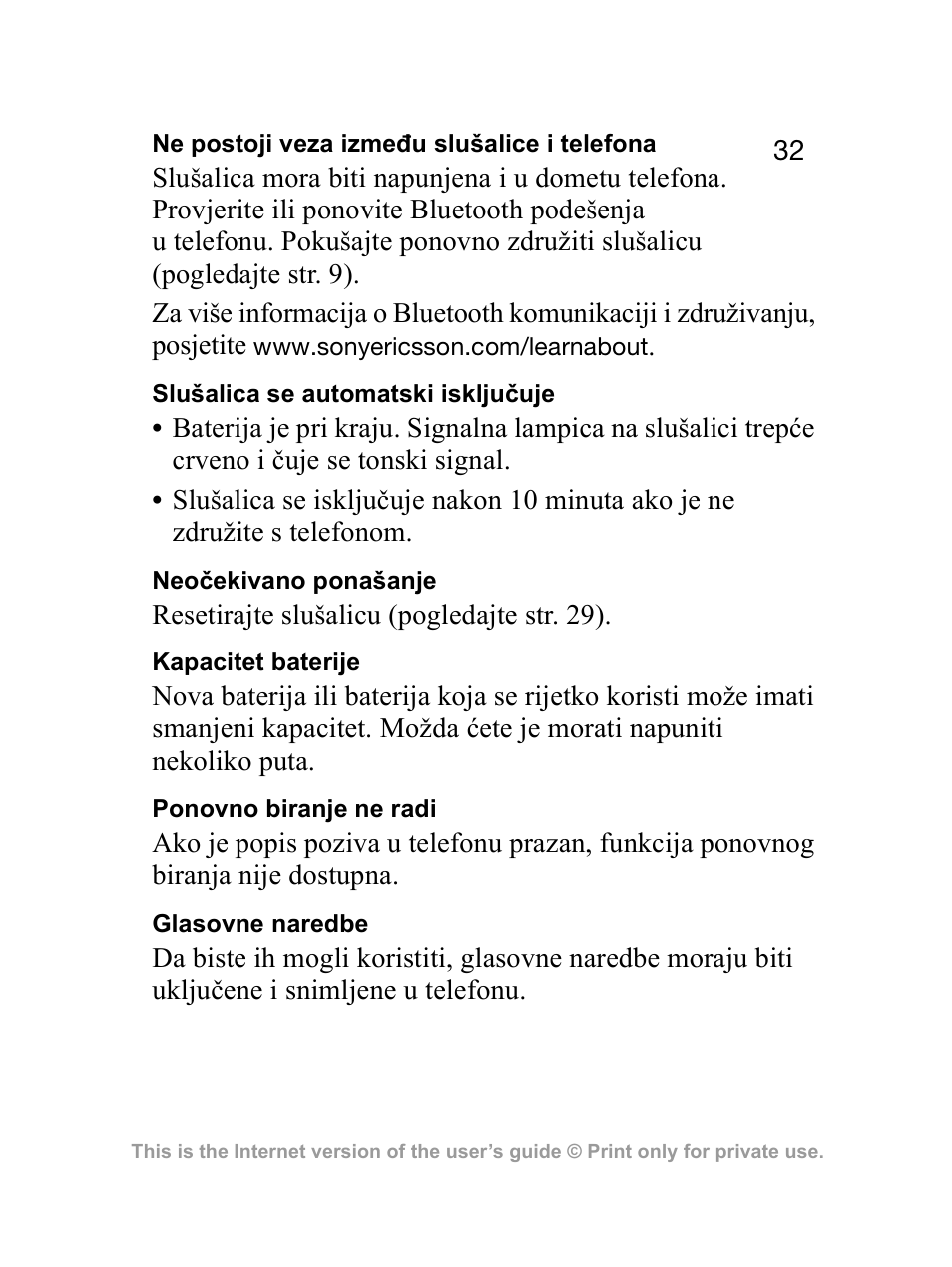 Sony Ericsson Bluetooth HBH-GV435 User Manual | Page 32 / 36