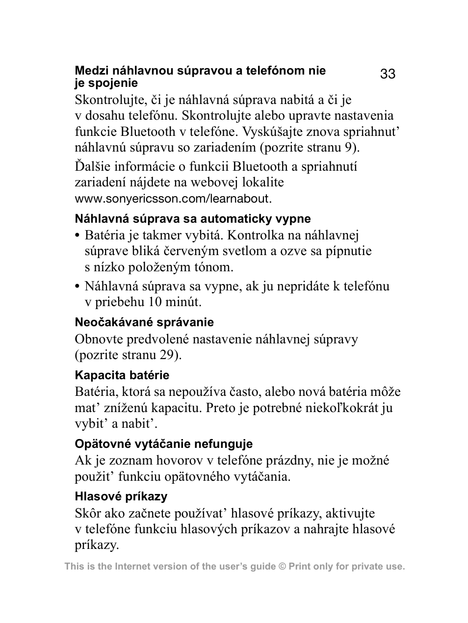 Sony Ericsson Bluetooth HBH-GV435 User Manual | Page 33 / 36