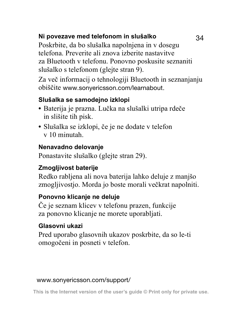 Sony Ericsson Bluetooth HBH-GV435 User Manual | Page 34 / 36