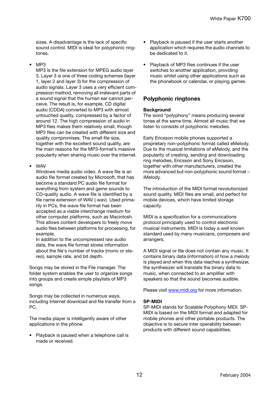 Polyphonic ringtones | Sony Ericsson K700 User Manual | Page 12 / 62