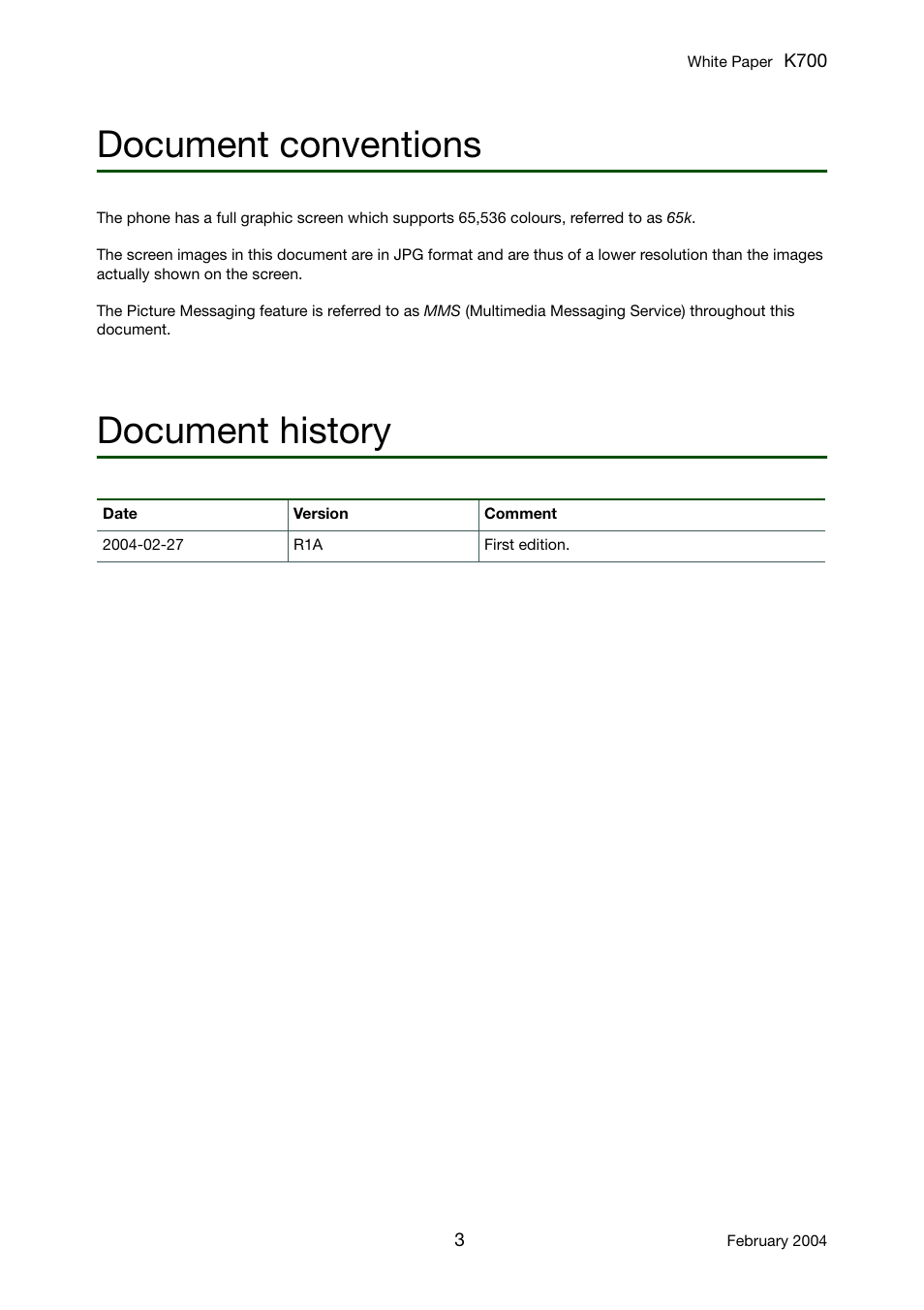 Document conventions, Document history | Sony Ericsson K700 User Manual | Page 3 / 62