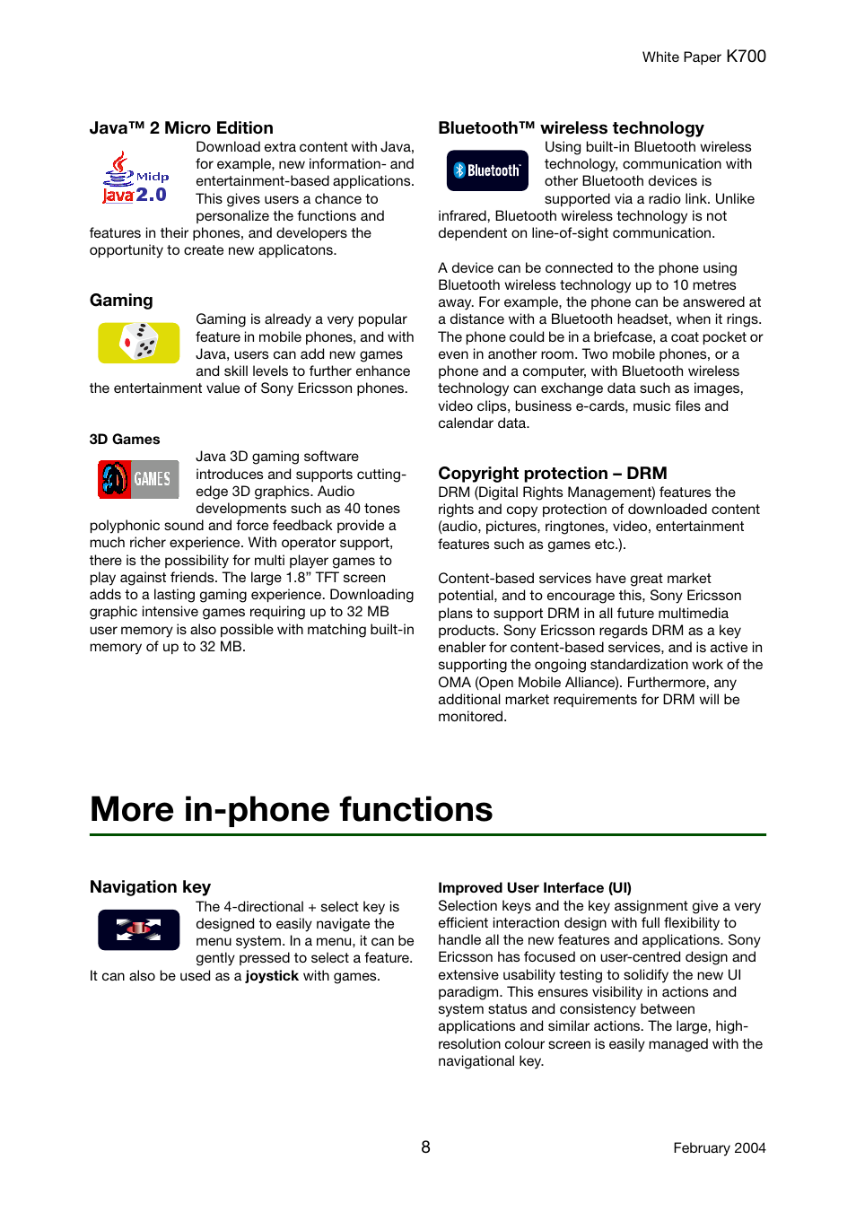 More in-phone functions | Sony Ericsson K700 User Manual | Page 8 / 62