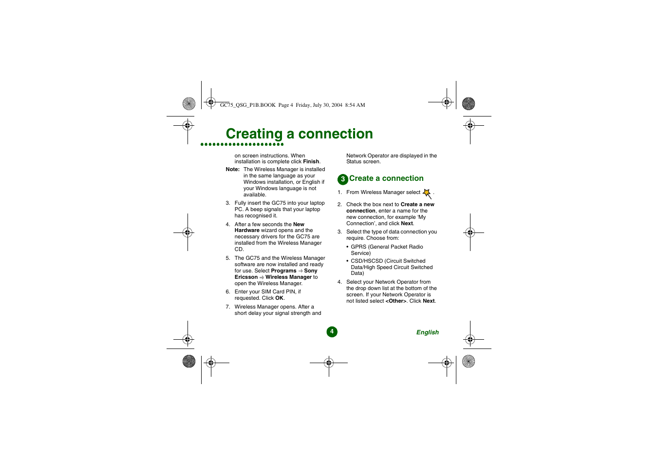 Creating a connection | Sony Ericsson GC75 User Manual | Page 4 / 25