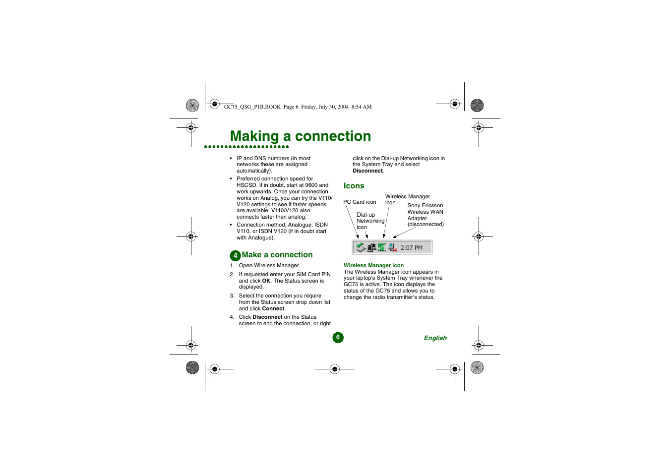 Making a connection | Sony Ericsson GC75 User Manual | Page 6 / 25