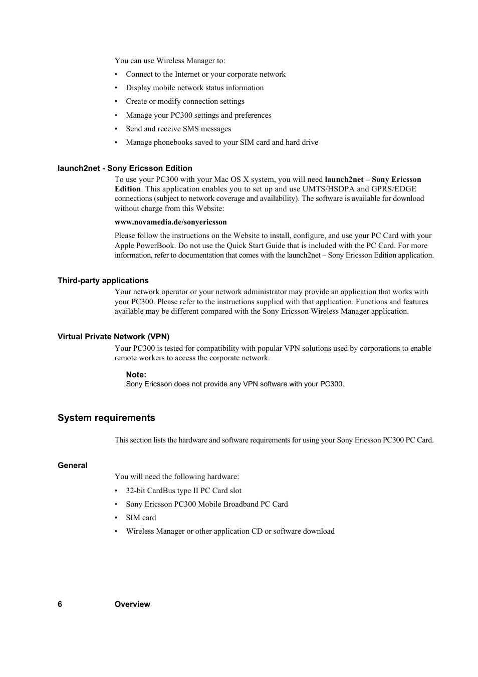 System requirements | Sony Ericsson PC300 User Manual | Page 10 / 25