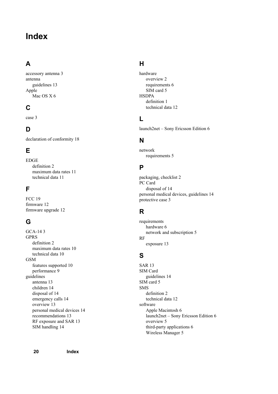 Index | Sony Ericsson PC300 User Manual | Page 24 / 25