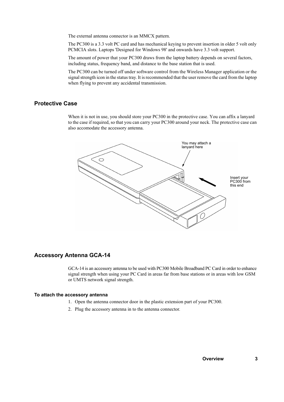 Protective case, Accessory antenna gca-14, Protective case accessory antenna gca-14 | Sony Ericsson PC300 User Manual | Page 7 / 25