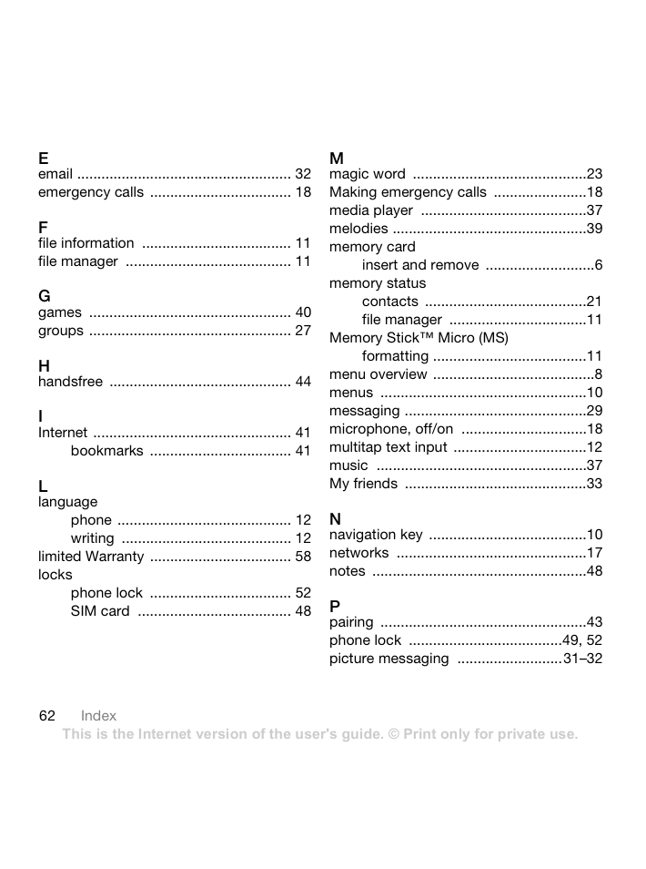 Sony Ericsson Z550 User Manual | Page 64 / 66