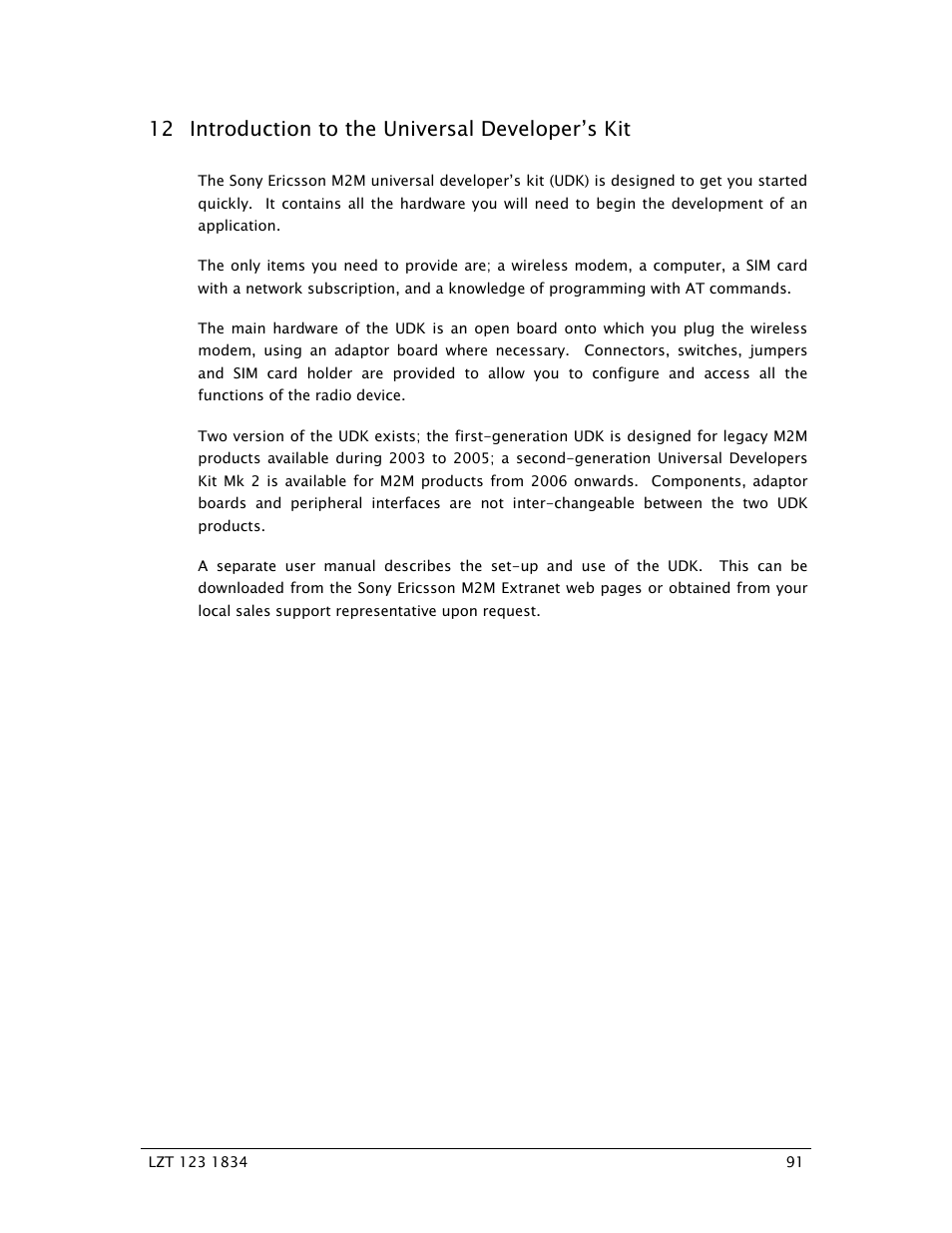 12 introduction to the universal developer’s kit | Sony Ericsson GR64 User Manual | Page 91 / 91