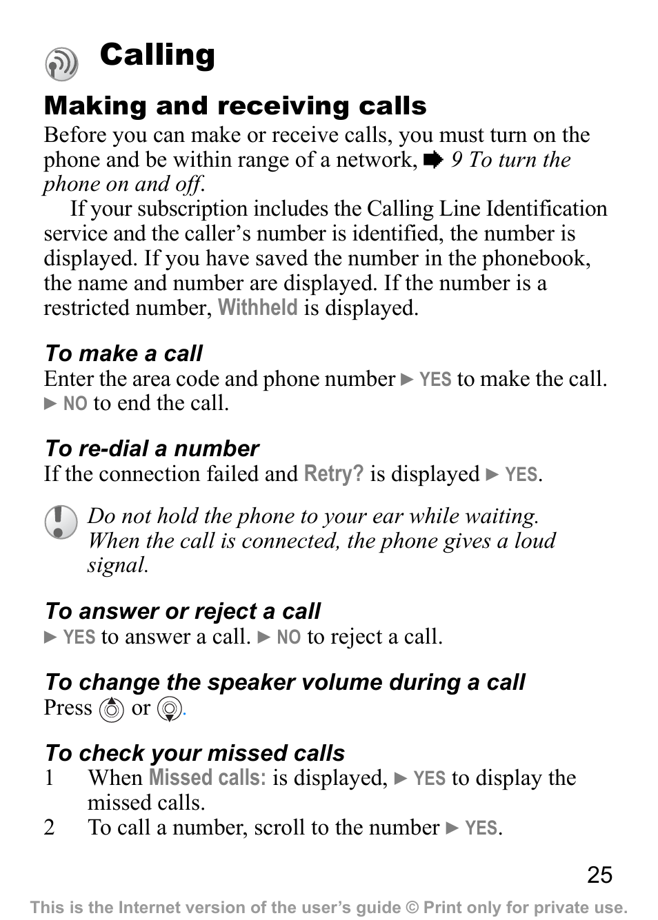 Calling | Sony Ericsson J200c User Manual | Page 27 / 92