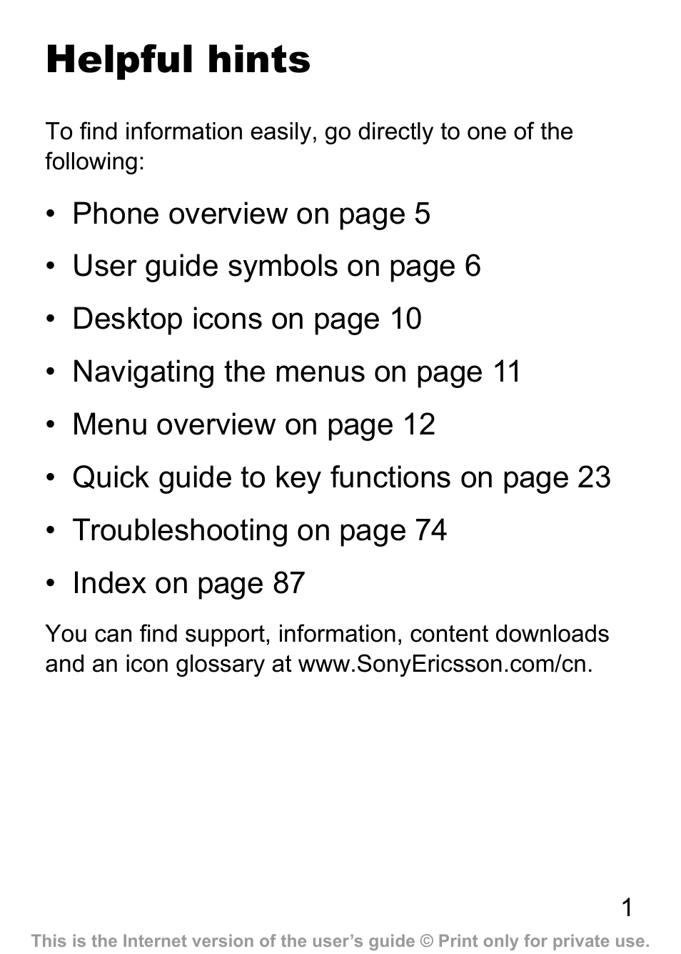 Helpful hints | Sony Ericsson J200c User Manual | Page 3 / 92