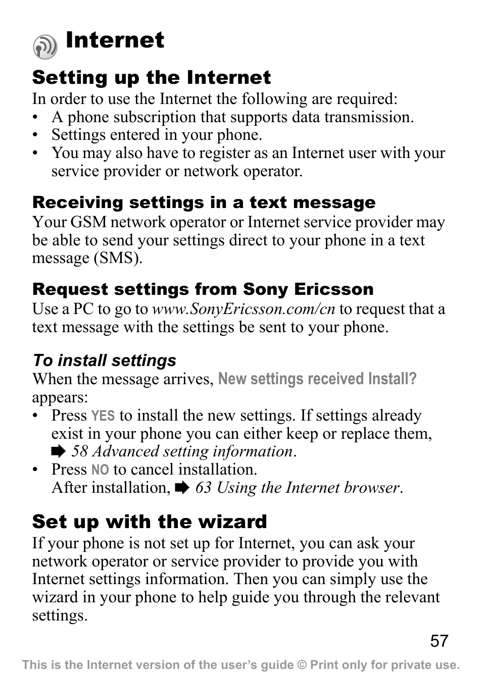 Internet | Sony Ericsson J200c User Manual | Page 59 / 92