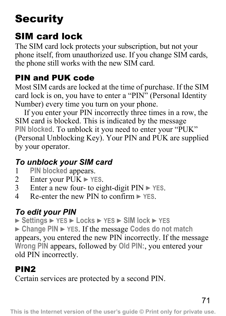 Security | Sony Ericsson J200c User Manual | Page 73 / 92