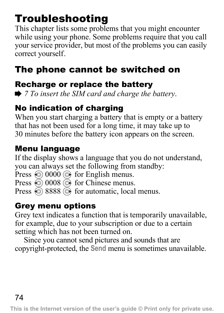 Troubleshooting | Sony Ericsson J200c User Manual | Page 76 / 92