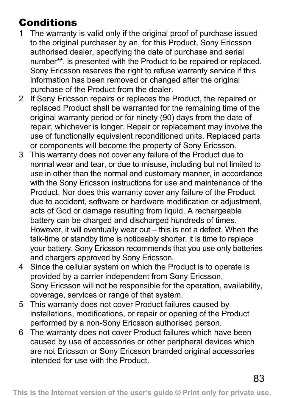 83 conditions | Sony Ericsson J200c User Manual | Page 85 / 92