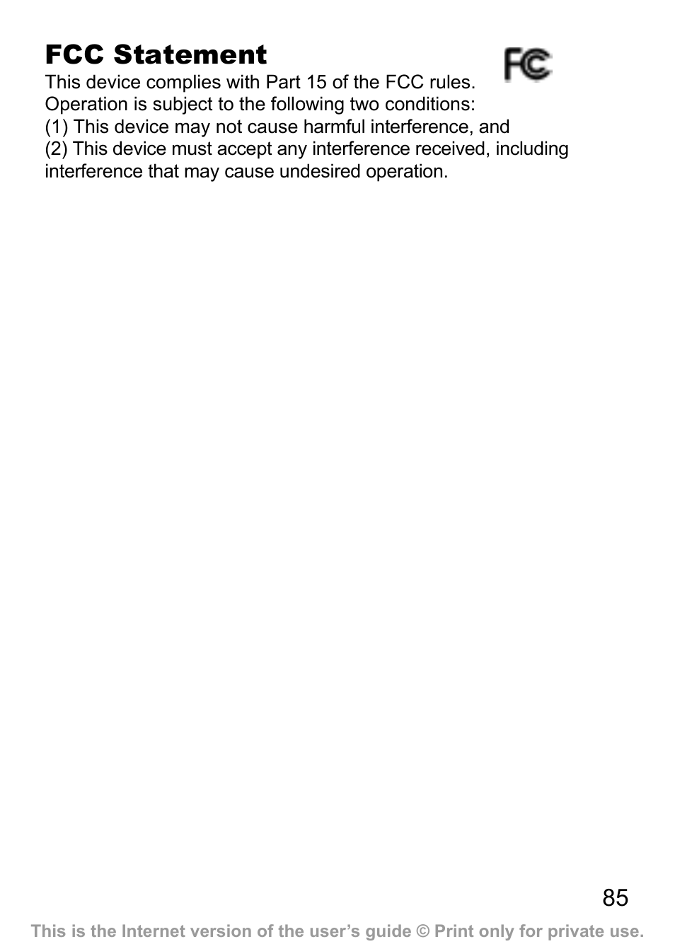 Fcc statement | Sony Ericsson J200c User Manual | Page 87 / 92