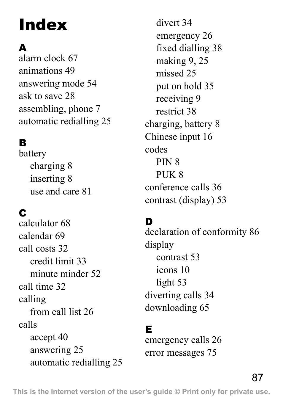 Index | Sony Ericsson J200c User Manual | Page 89 / 92