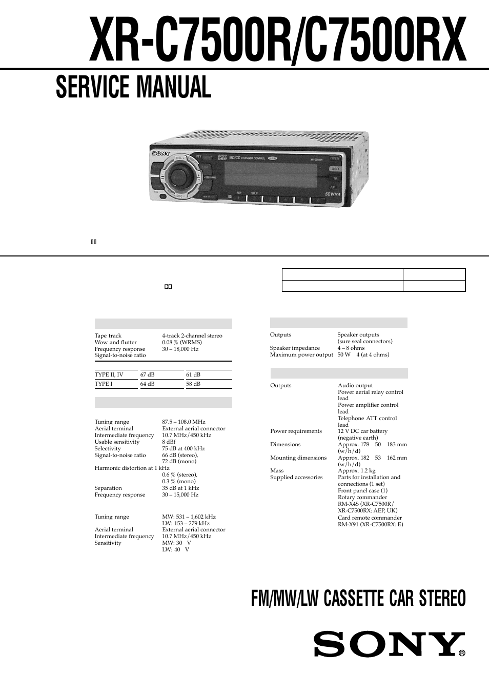 Sony Ericsson XR-C7500RX User Manual | 52 pages