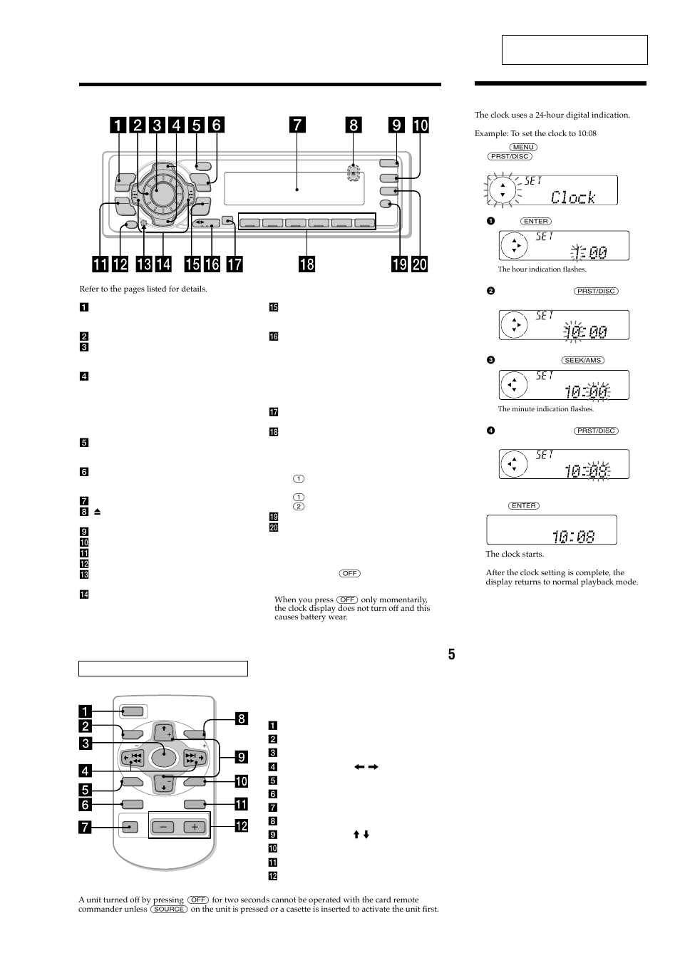 General, 5location of controls, Setting the clock | Sony Ericsson XR-C7500RX User Manual | Page 3 / 52