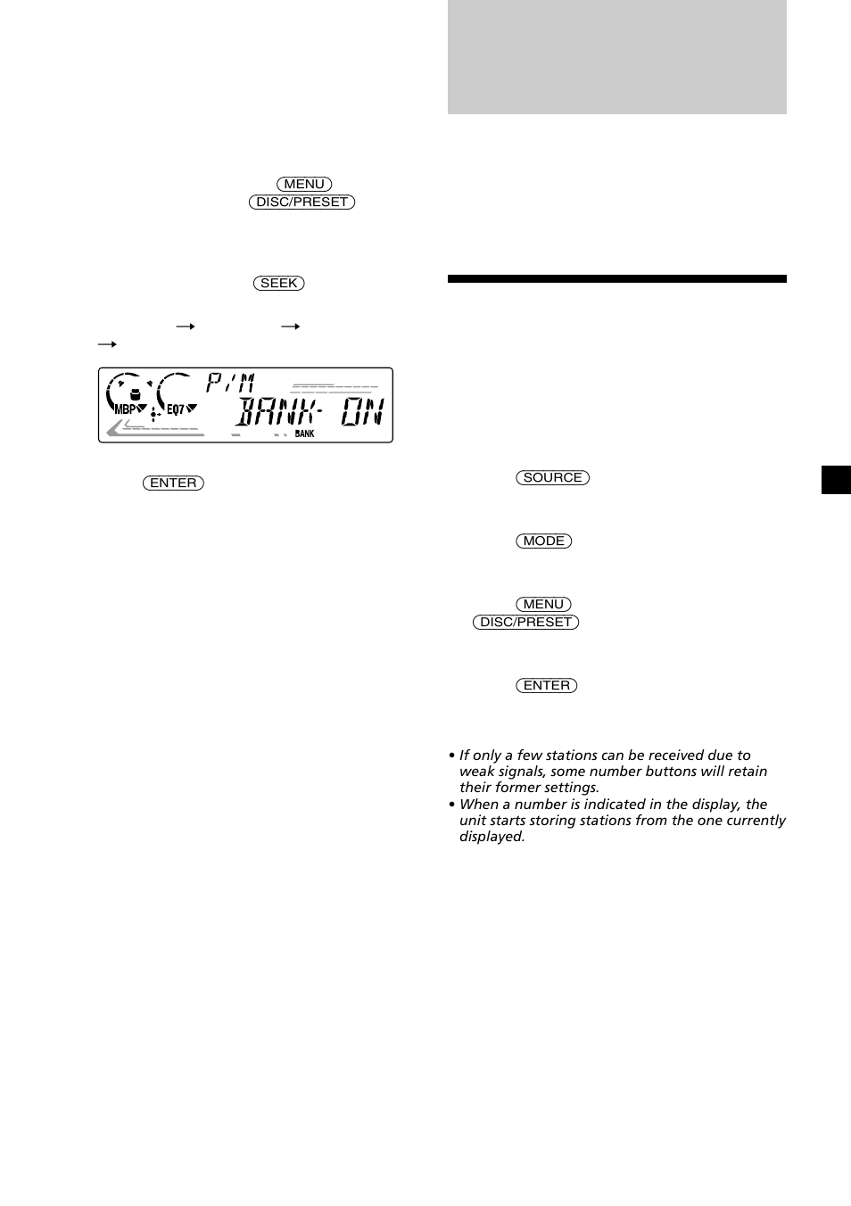 Radio, Storing stations automatically | Sony Ericsson CDX-CA690X User Manual | Page 13 / 80