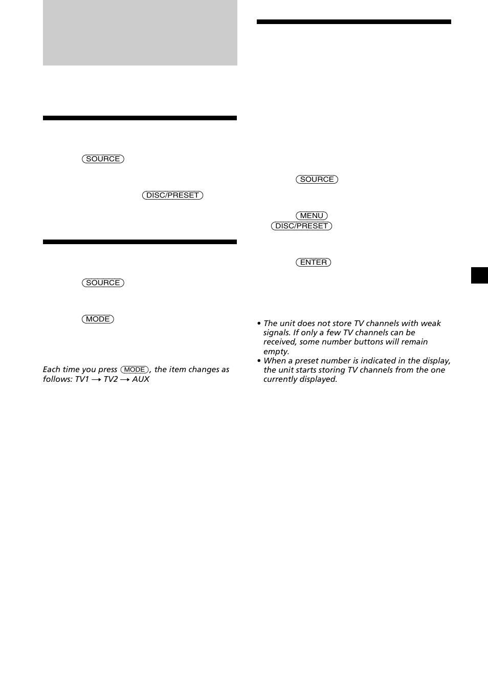 Tv/video (optional), Watching the tv, Watching a video | Storing tv channels automatically | Sony Ericsson CDX-CA690X User Manual | Page 21 / 80