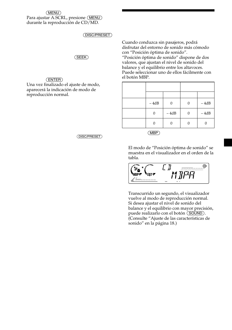 19 selección de la posición del sonido | Sony Ericsson CDX-CA690X User Manual | Page 45 / 80