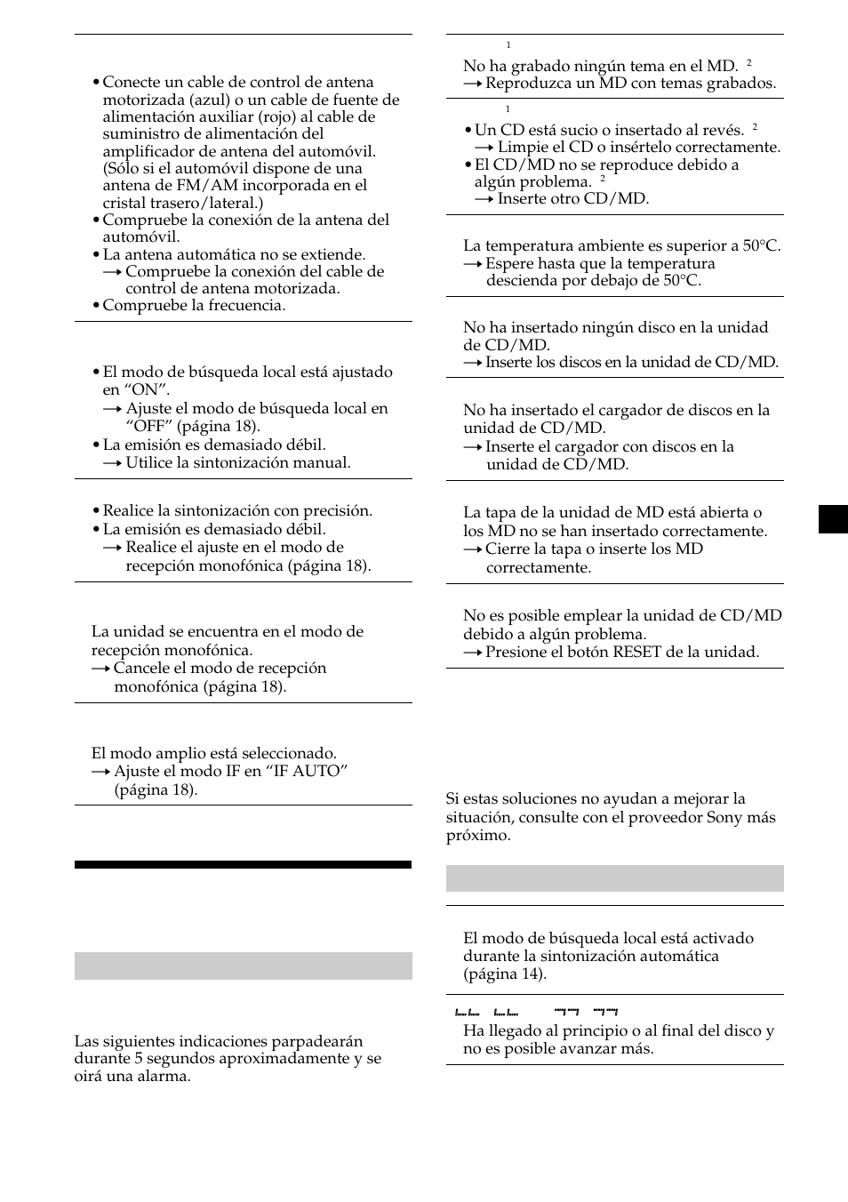Indicaciones/mensajes de error | Sony Ericsson CDX-CA690X User Manual | Page 53 / 80