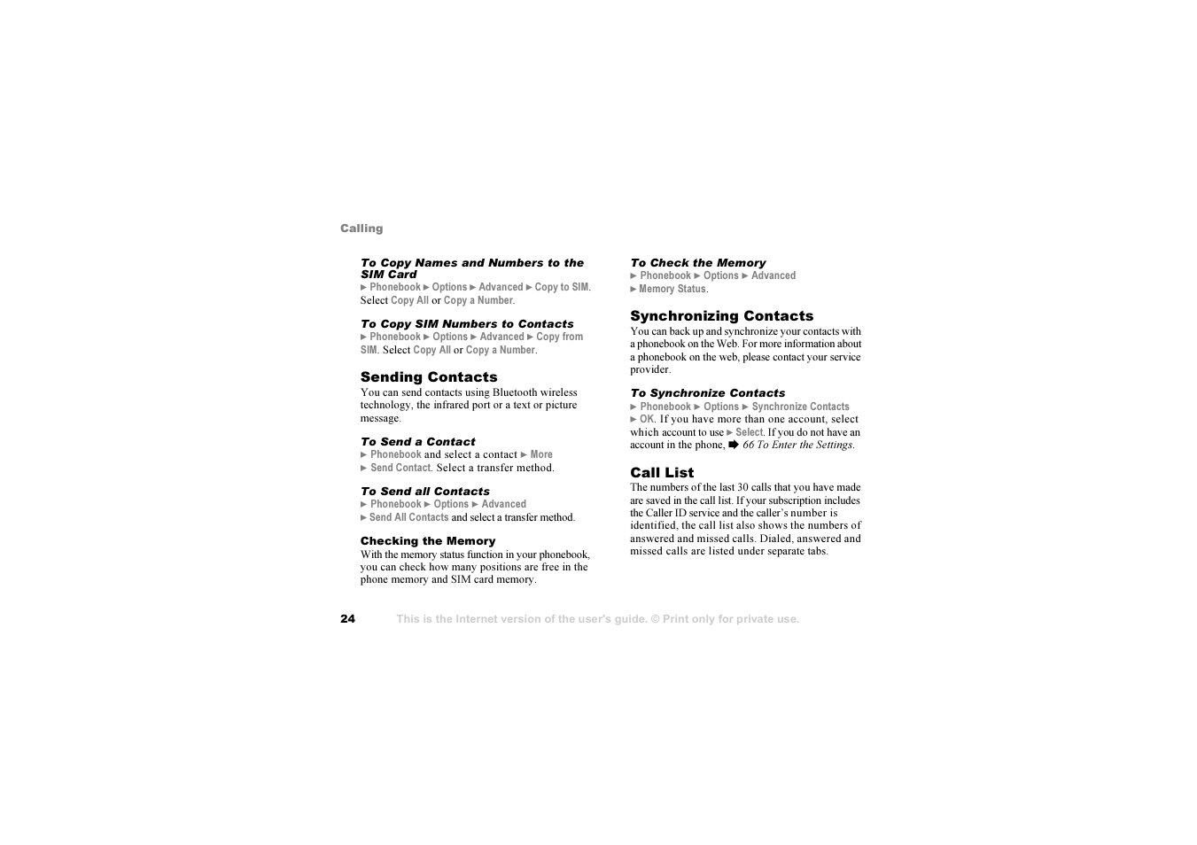 24 call list | Sony Ericsson S700i User Manual | Page 24 / 95