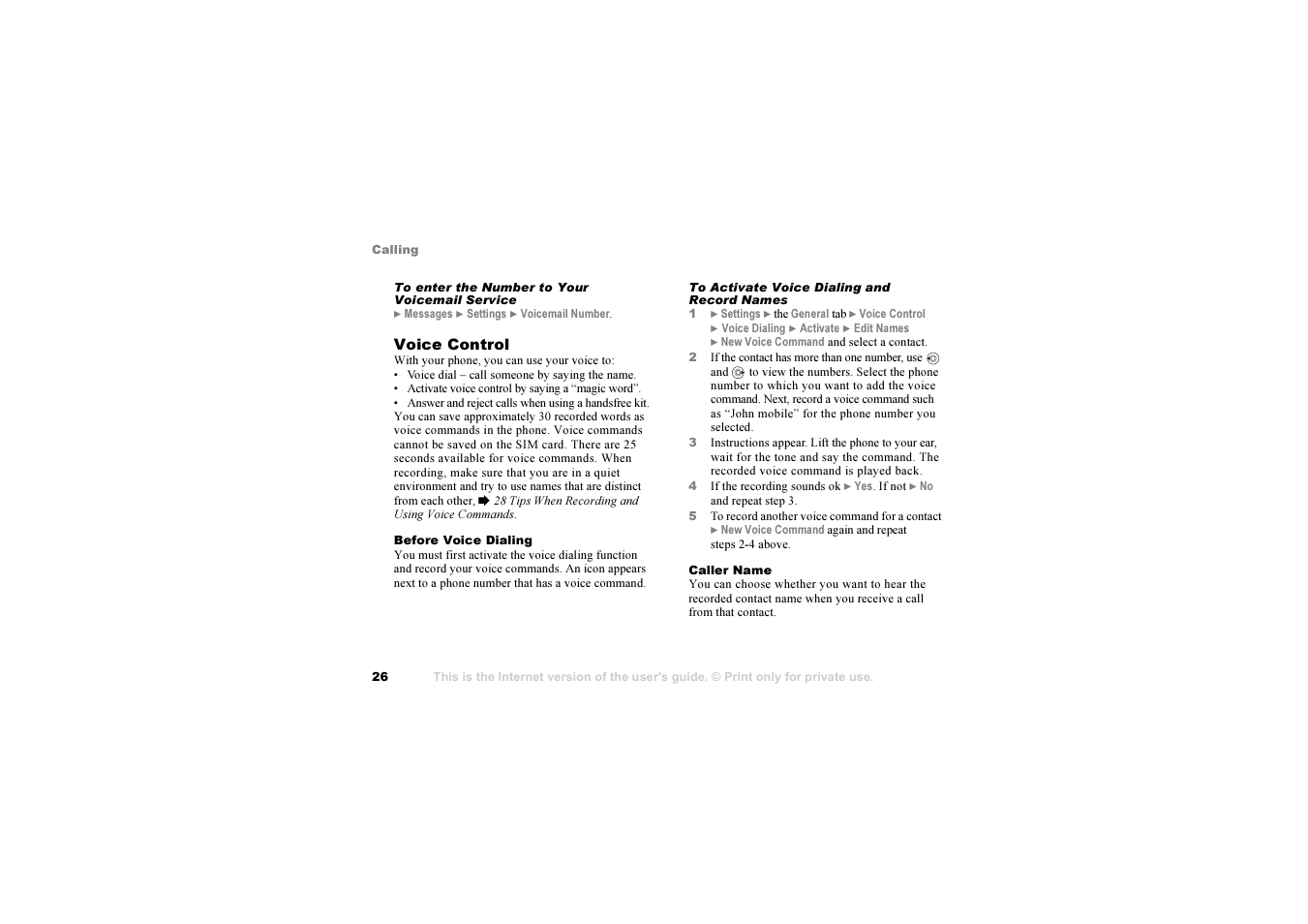 26 voice control | Sony Ericsson S700i User Manual | Page 26 / 95