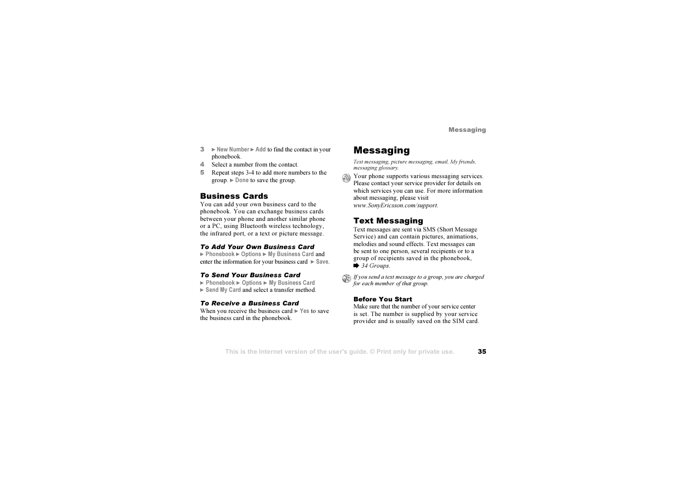 Messaging | Sony Ericsson S700i User Manual | Page 35 / 95