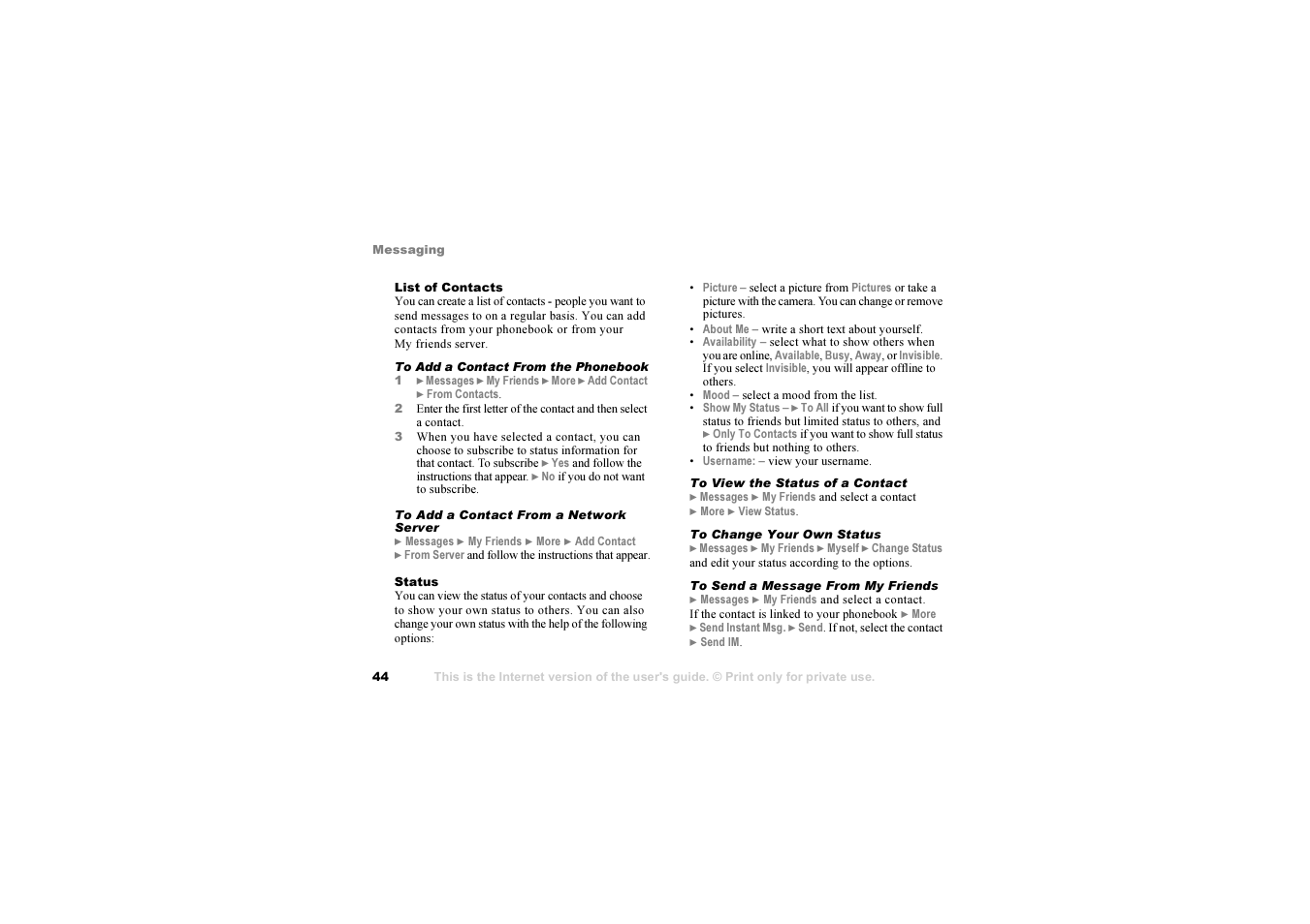 Sony Ericsson S700i User Manual | Page 44 / 95