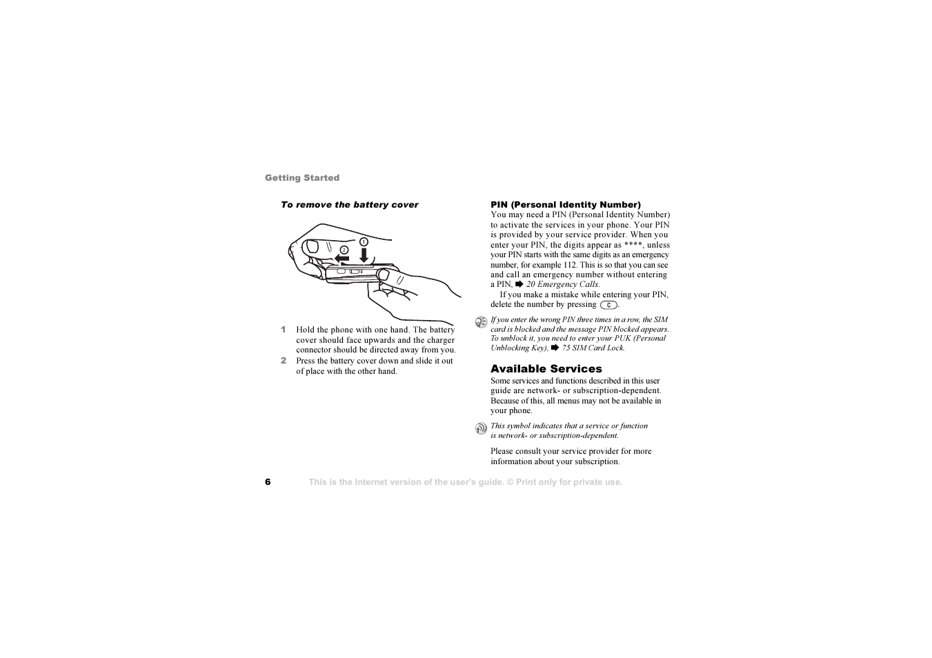 6 available services | Sony Ericsson S700i User Manual | Page 6 / 95