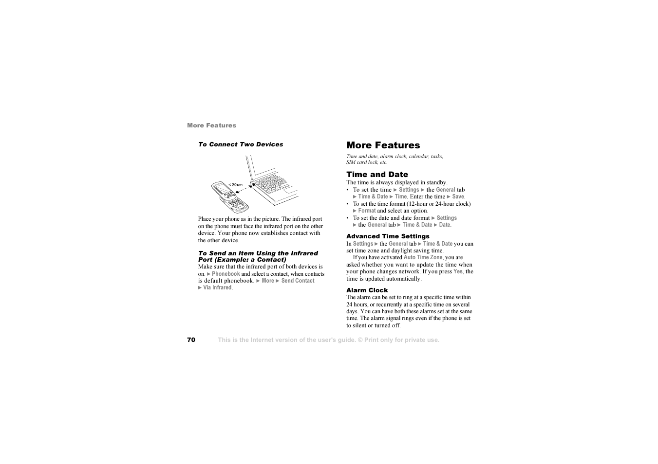 More features | Sony Ericsson S700i User Manual | Page 70 / 95