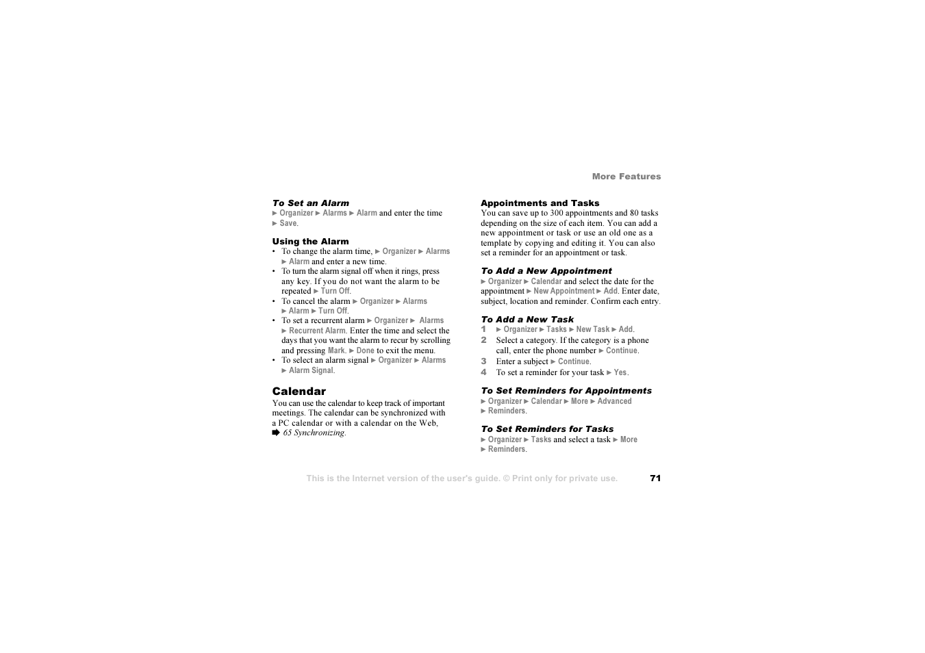 Sony Ericsson S700i User Manual | Page 71 / 95